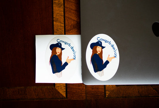 Cowgirls Don't Cry Sticker- Blue & Brown