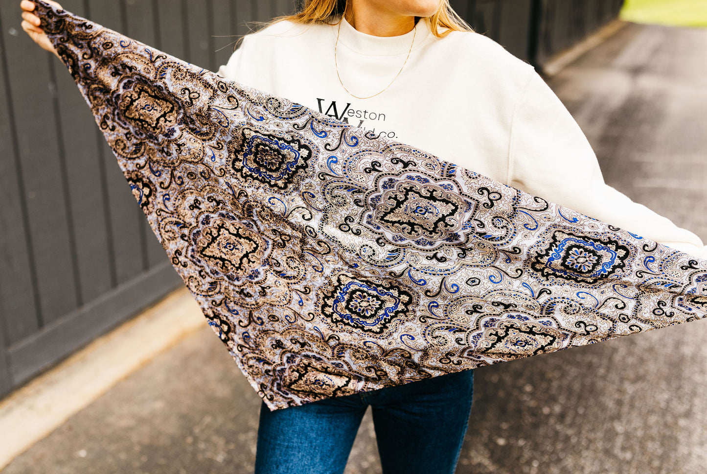 Ivory and Gold Paisley Jacquard Silk Scarf