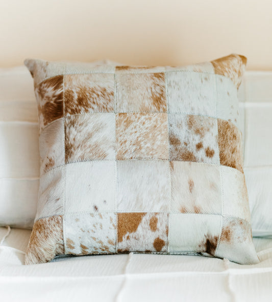 Tan and White Salt and Pepper Patchwork Pillow