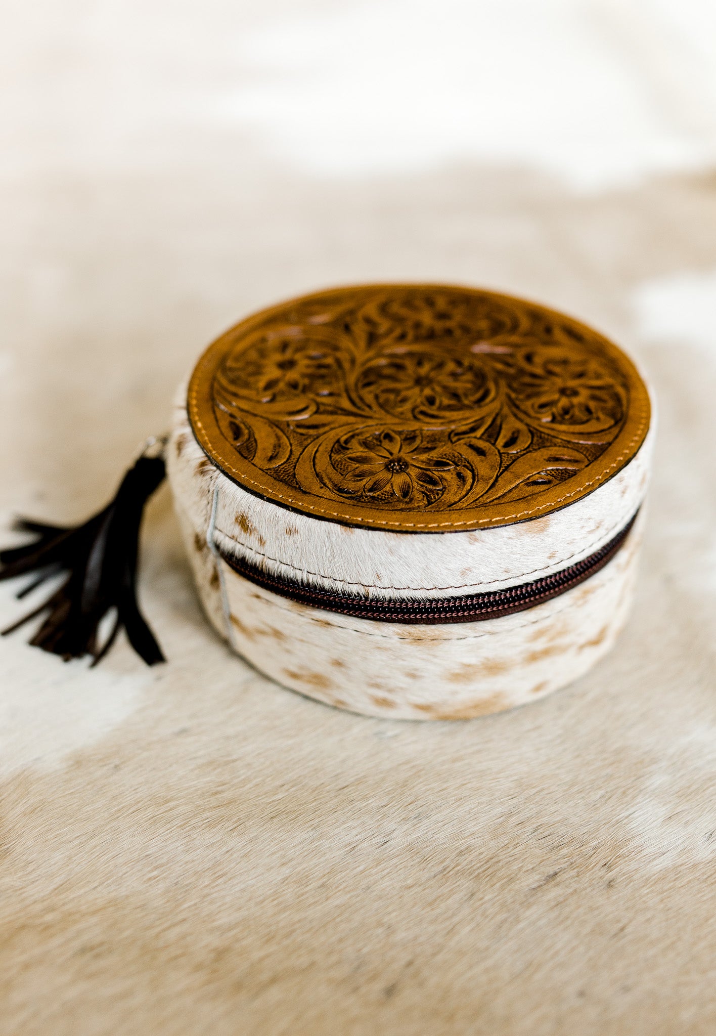 Tooled Leather Cowhide Jewelry Box