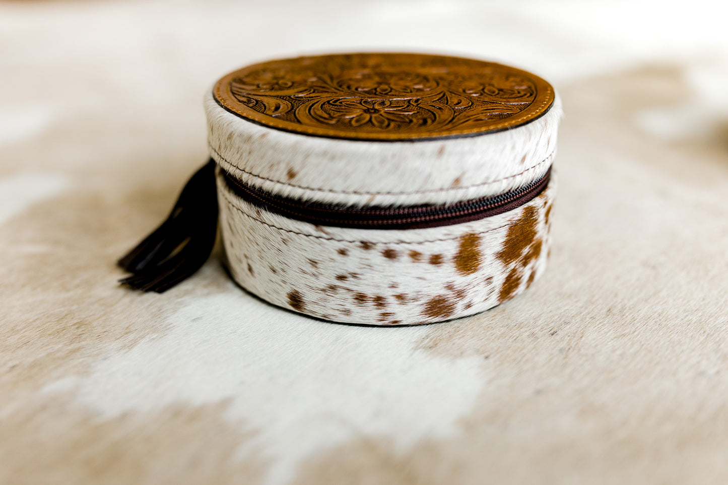Tooled Leather Cowhide Jewelry Box